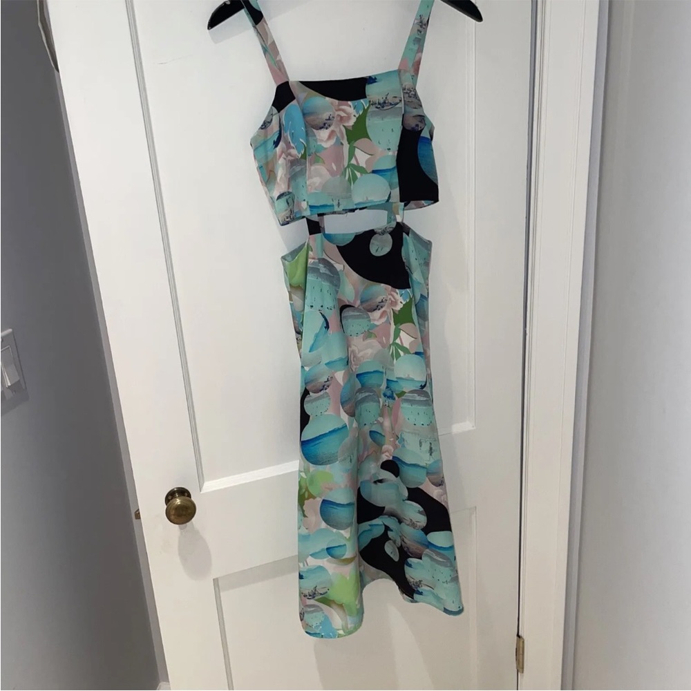 Floral Print Open Midriff Midi Dress - Multicolor